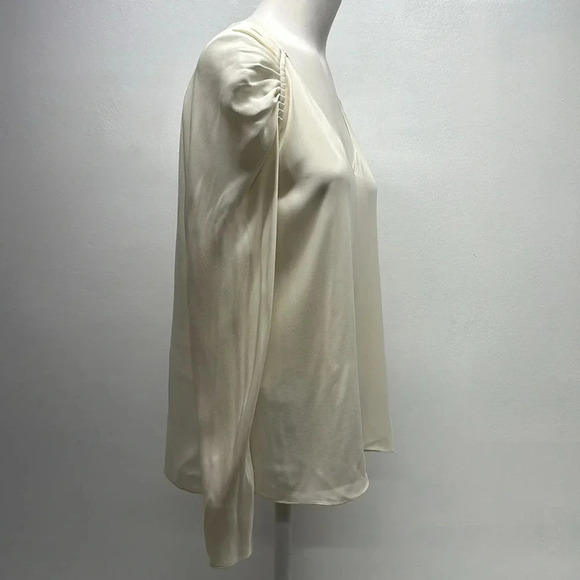 Theory Top Blouse Pure Silk Shirred Shoulder Long Sleeve Shirt Ivory Size Small - Picture 3 of 10